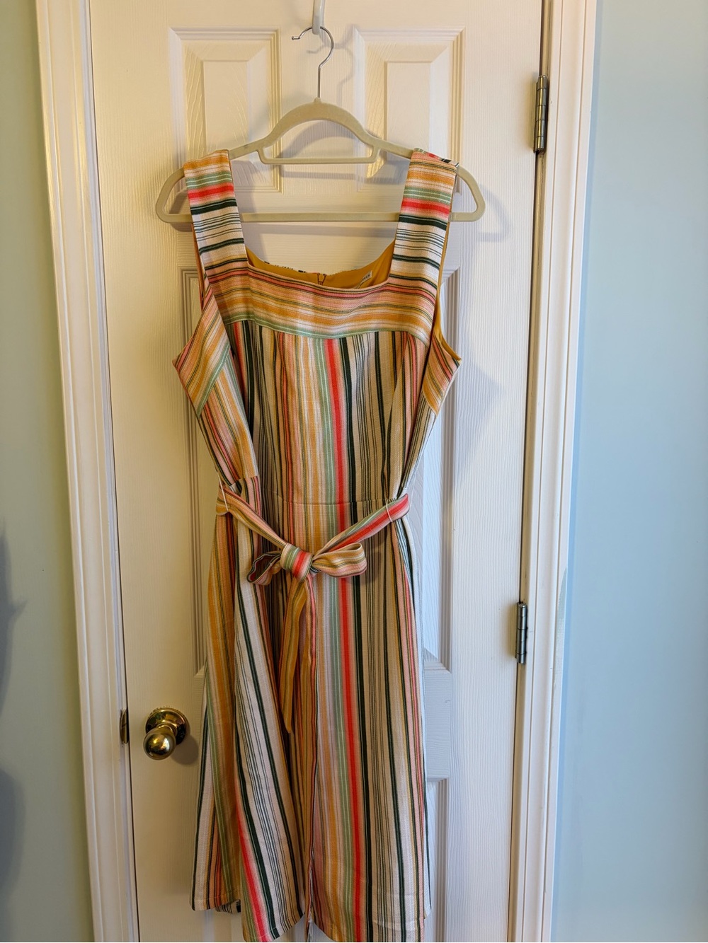 Sandra Darren Multicolor Striped Midi Dress with Waist Tie